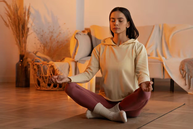 Woman meditating on a mat — wellness chiropractic care at The Shift in Oakland